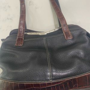 Brighton leather shoulder bag black with brown and silver accents